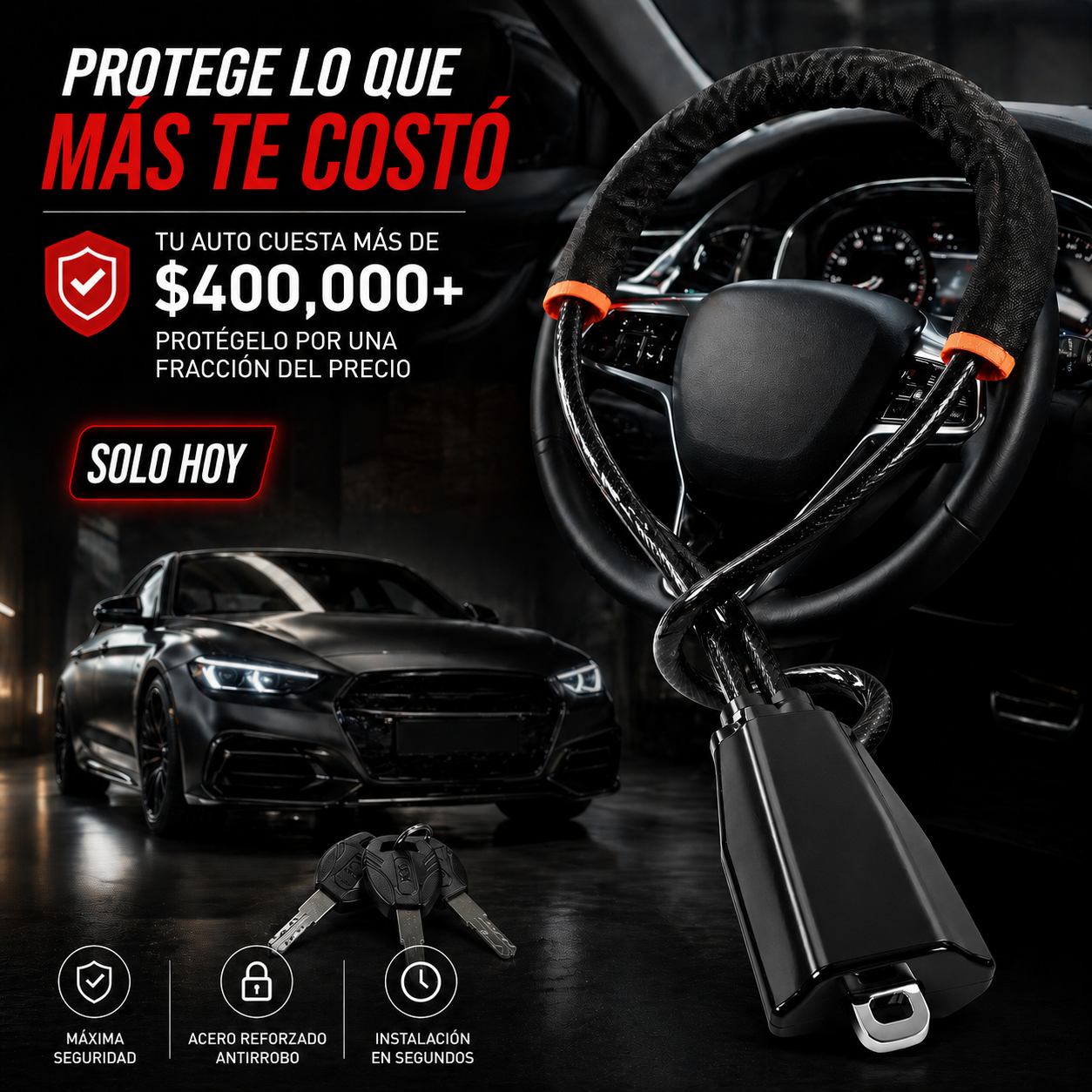 Candado para volante - Sistema de Seguridad de Acero Reforzado
